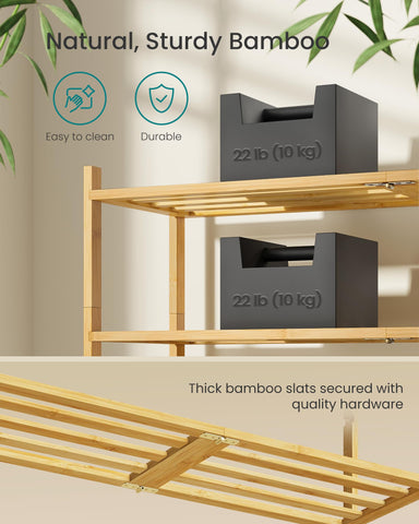 Songmics bamboo shoe rack natural finish complements modern interiors.
