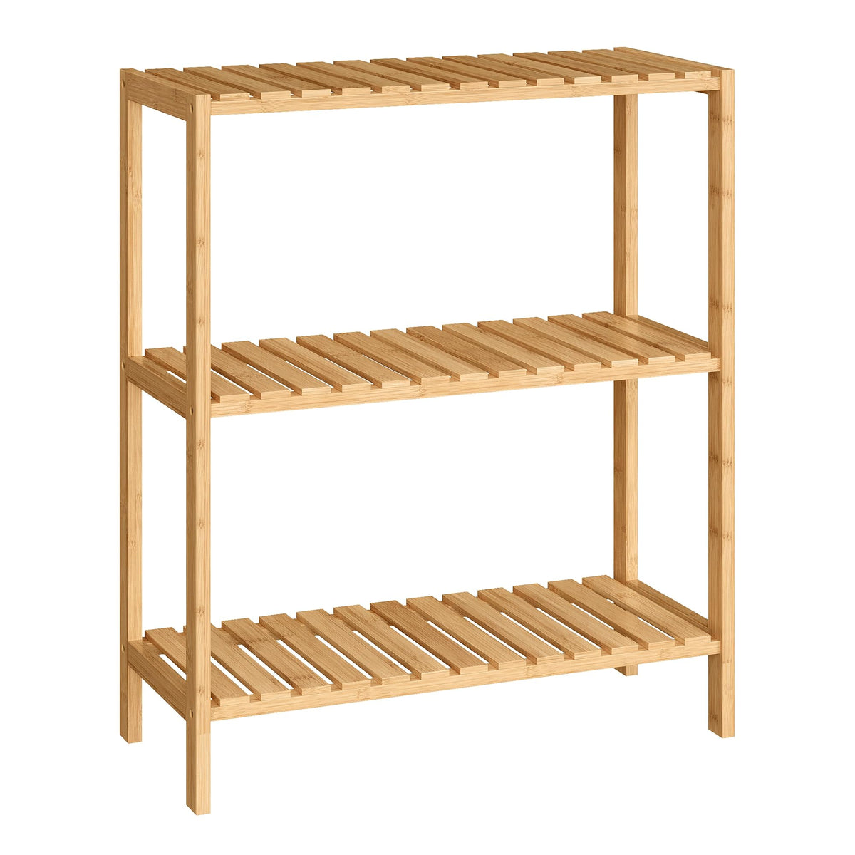 Songmics bamboo storage shelf 3-tier offers versatile organization for compact spaces.