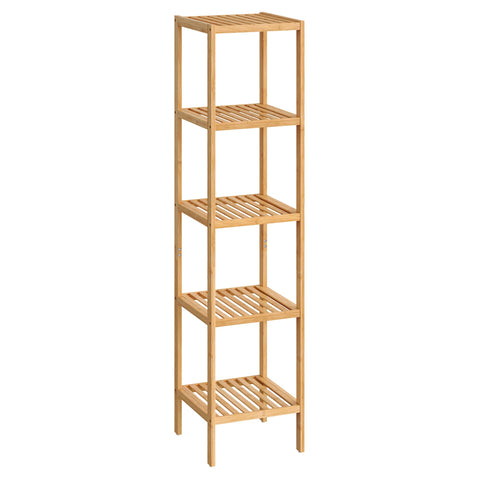 Songmics bamboo storage shelf side view demonstrates compact, space-saving design for small rooms.