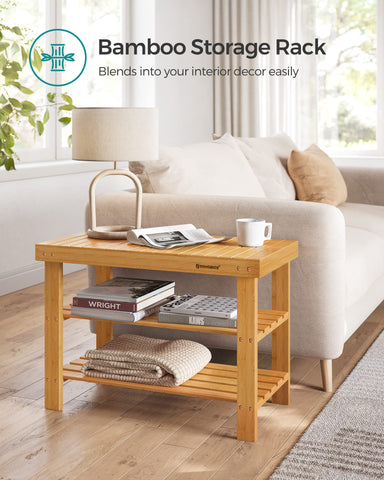 SONGMICS entryway bench fits compact spaces without sacrificing storage.