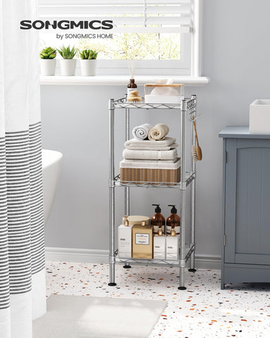 SONGMICS bathroom shelf sturdy powder coated steel for lasting use.