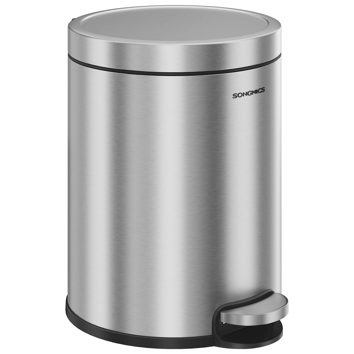 SONGMICS bathroom trash can with soft-close lid for quiet disposal.