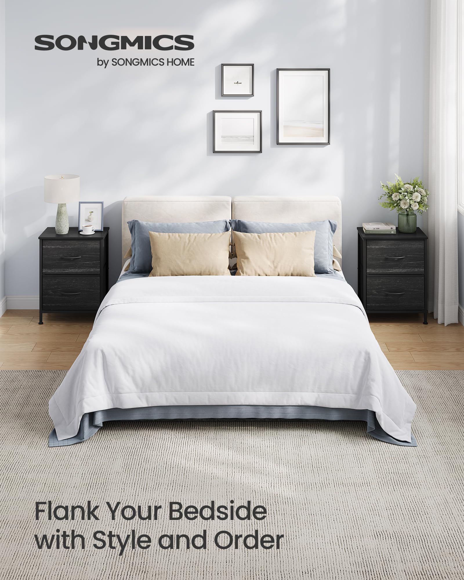 SONGMICS Bellah two-drawer storage dresser front view for hidden valuables.