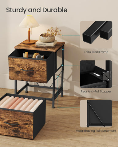 Anti-tip kit and adjustable feet on SONGMICS Bellah nightstand for stability