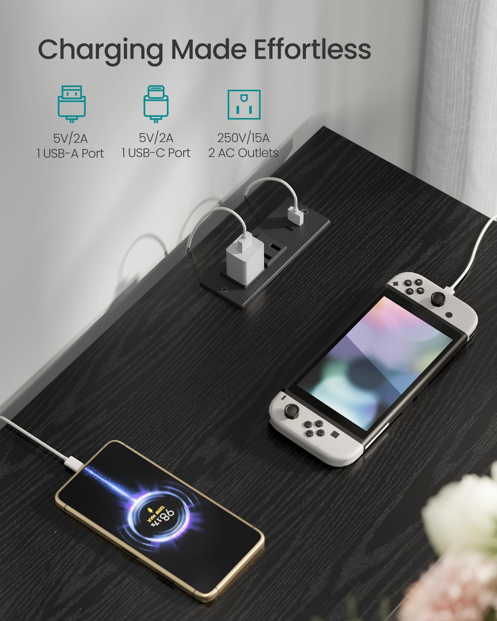 SONGMICS BELLAH charging panel with USB-C USB-A and AC outlets for devices