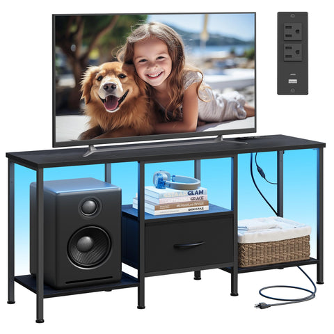 SONGMICS BELLAH TV stand in ink black supports 55-inch TVs with a sturdy steel frame
