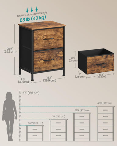 SONGMICS Bellah collection two-drawer nightstand in rustic brown and ink black