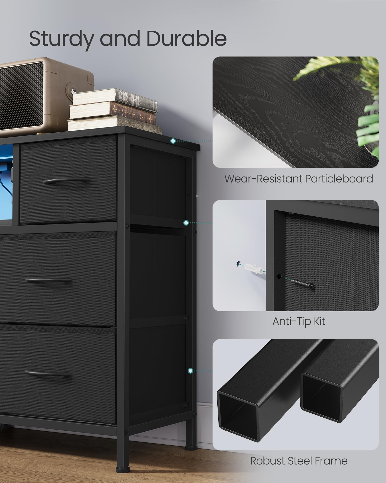 SONGMICS BELLAH dresser assembly guide with labeled parts