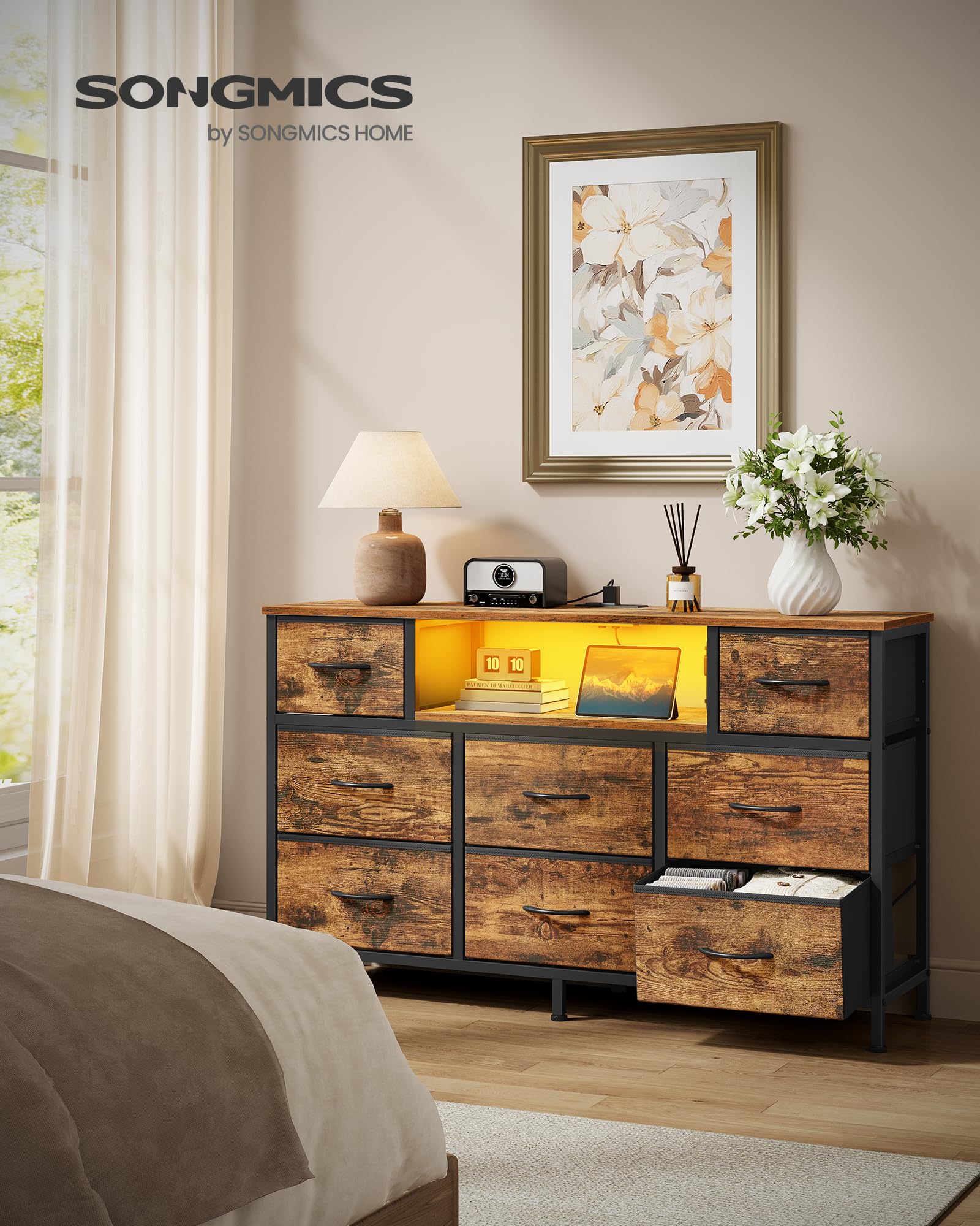 Songmics Bellah dresser built-in charging station keeps devices ready