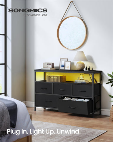 SONGMICS BELLAH dresser charging station powers devices via USB-C and USB-A