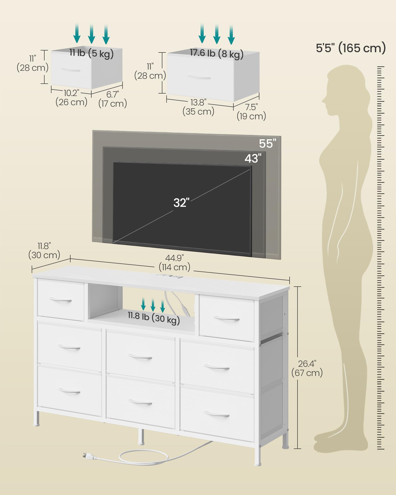 Songmics Bellah dresser in cloud white finish brightening the room