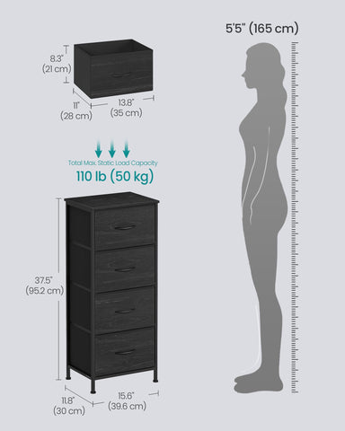 Songmics Bellah dresser ebony black anti-tip kit included, increases stability on uneven floors.