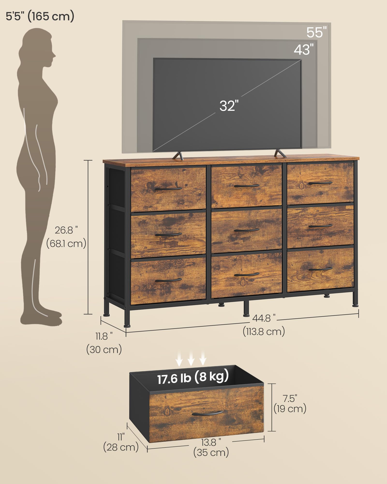 SONGMICS Bellah dresser rustic brown and ink black finish for versatile style