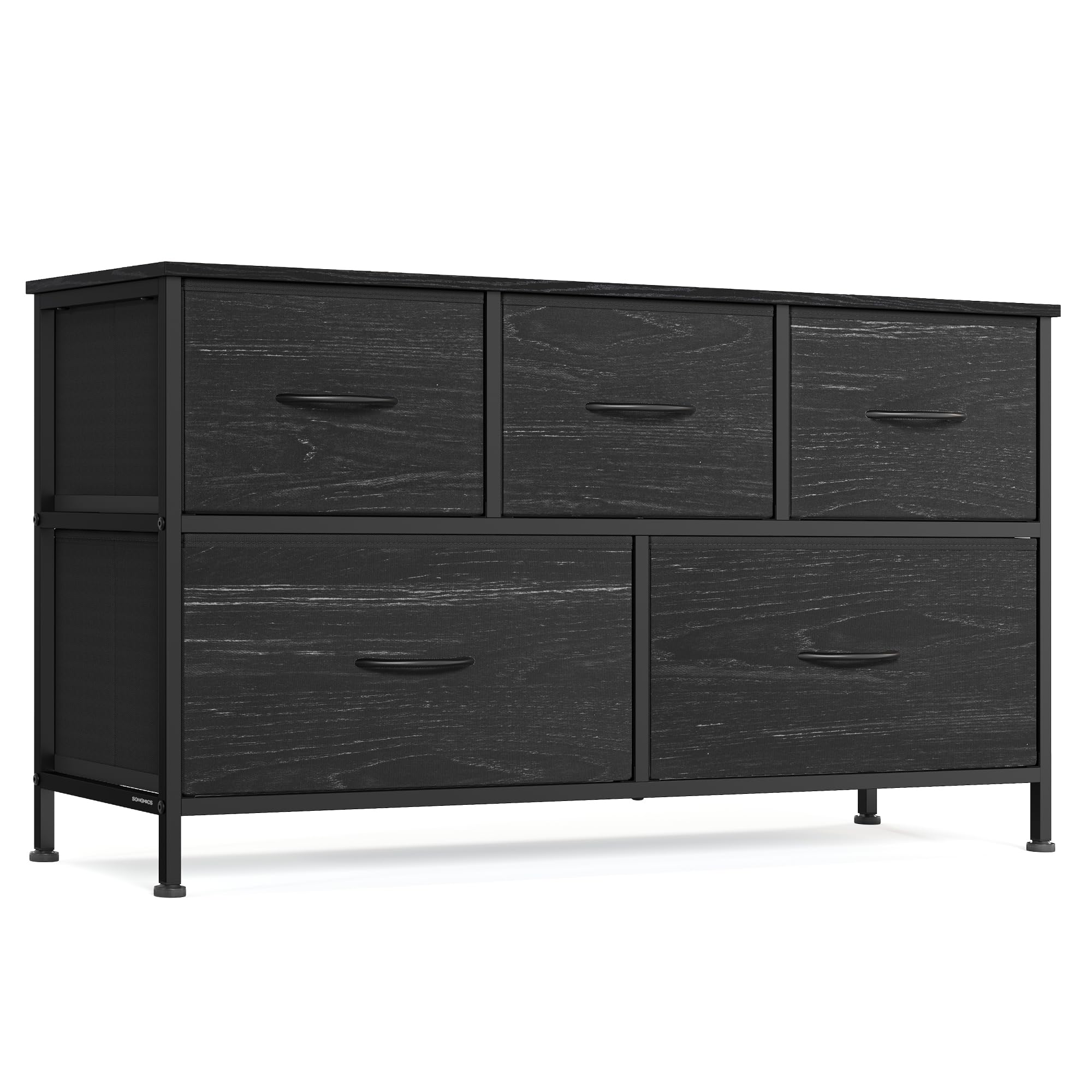 Songmics Bellah dresser front view in ebony black finish for organized bedrooms.