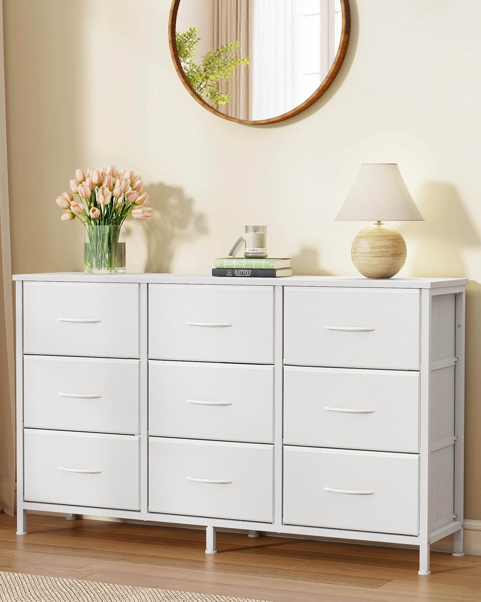 SongMics Bellah dresser front with TV setup demonstrates integrated media storage.