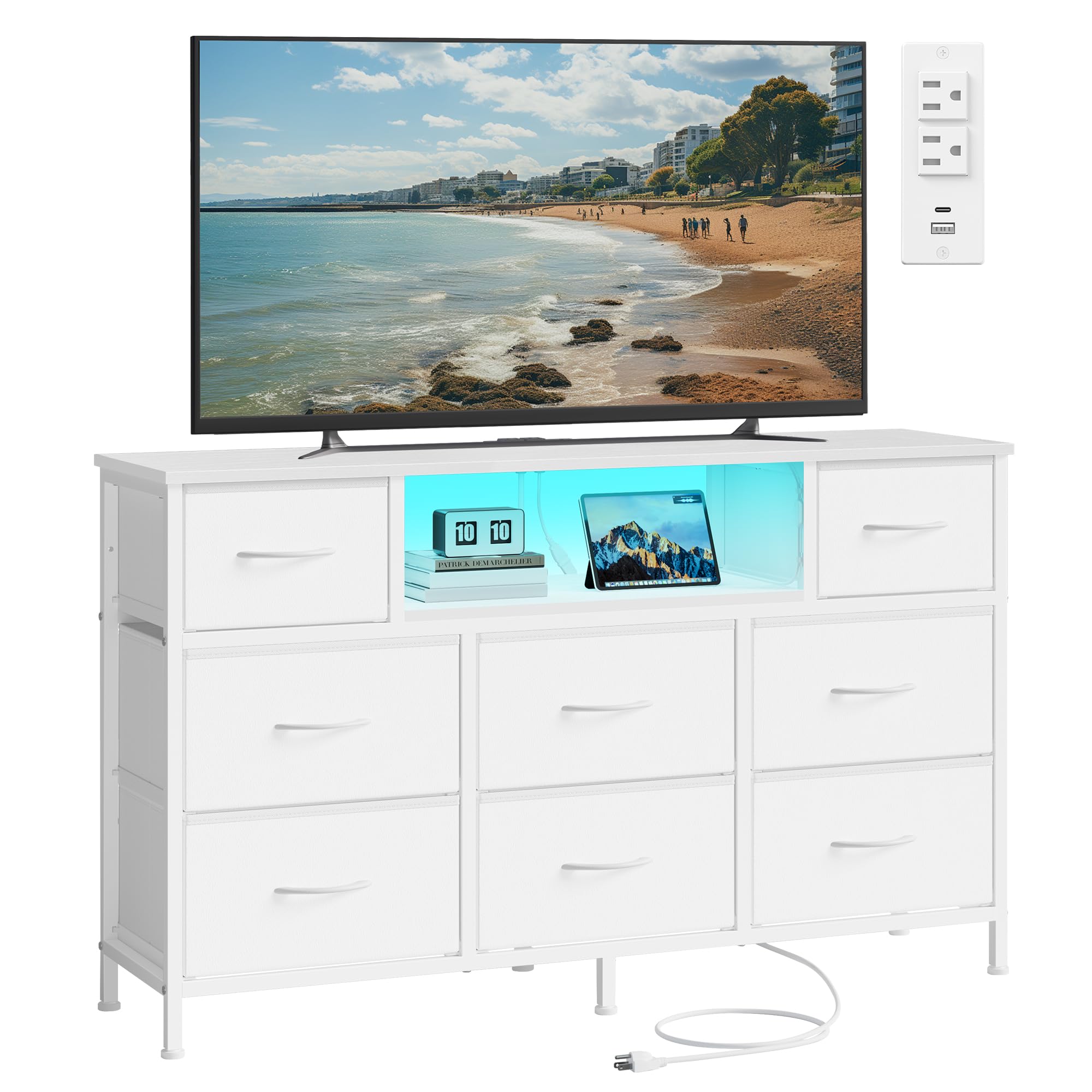 Songmics Bellah dresser with LED lighting for mood-enhancing room ambience
