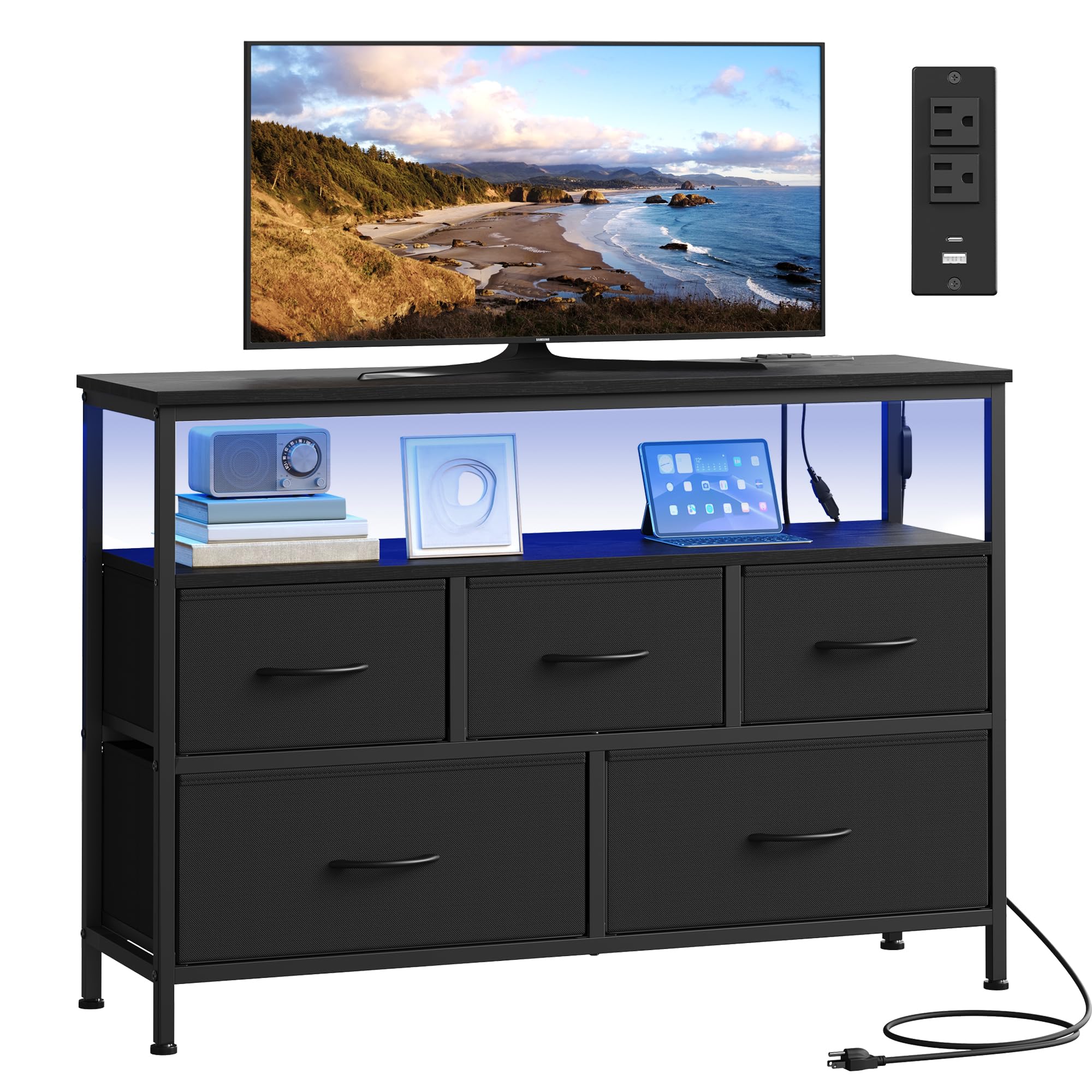 SONGMICS BELLAH dresser with LED lights for mood lighting in a modern bedroom