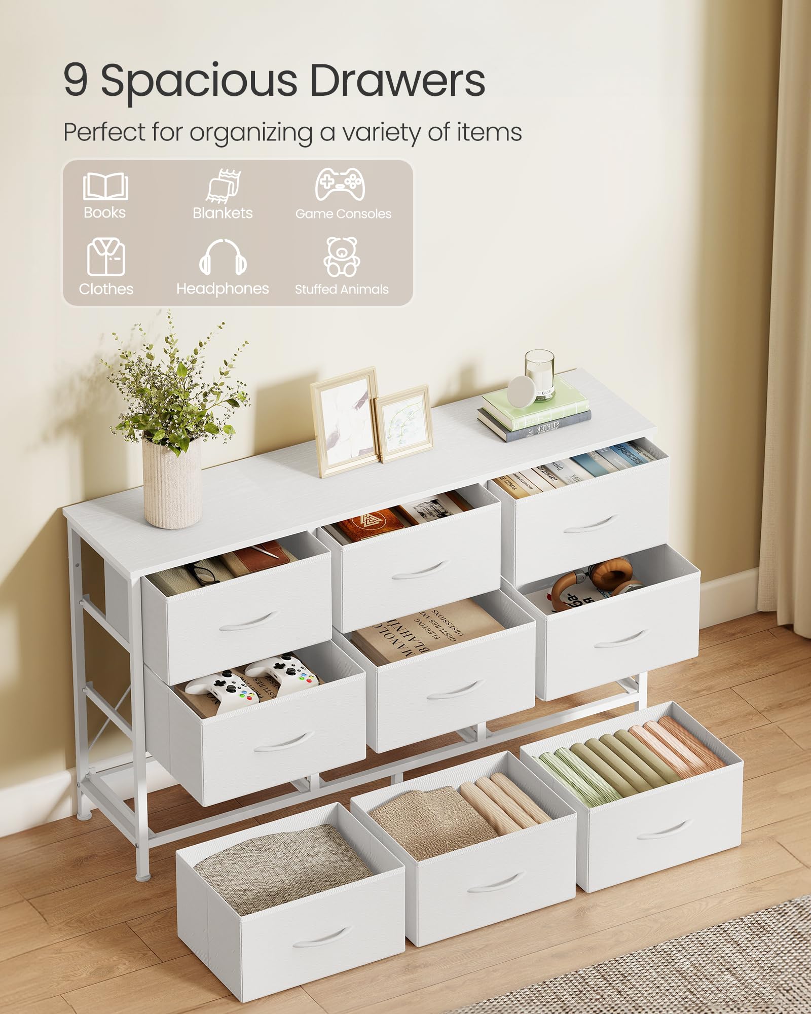 SongMics Bellah dresser side profile reveals slim footprint for small spaces.