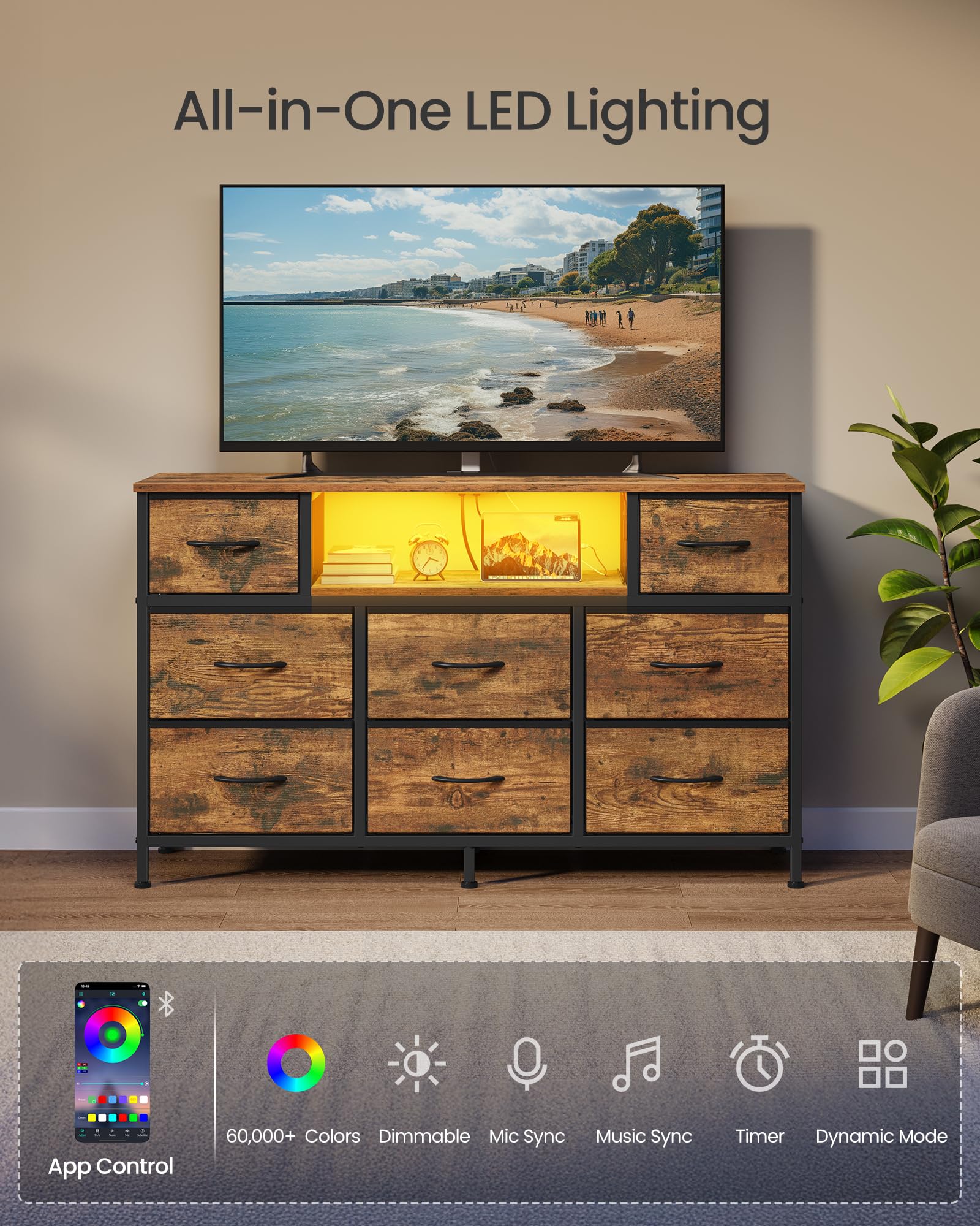 Songmics Bellah dresser steel frame ensures sturdy daily use