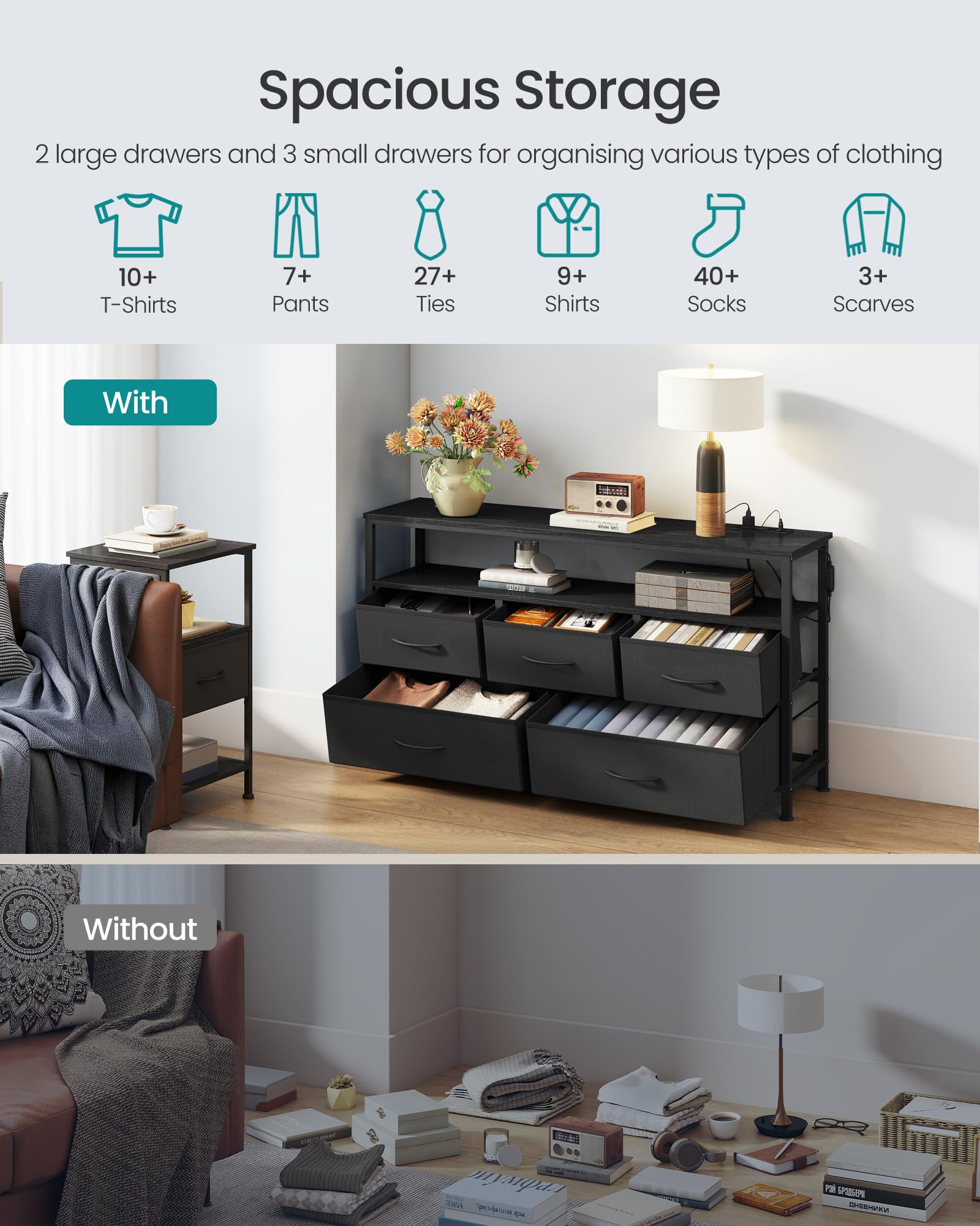 SONGMICS BELLAH dresser sturdy metal frame and adjustable feet for stability