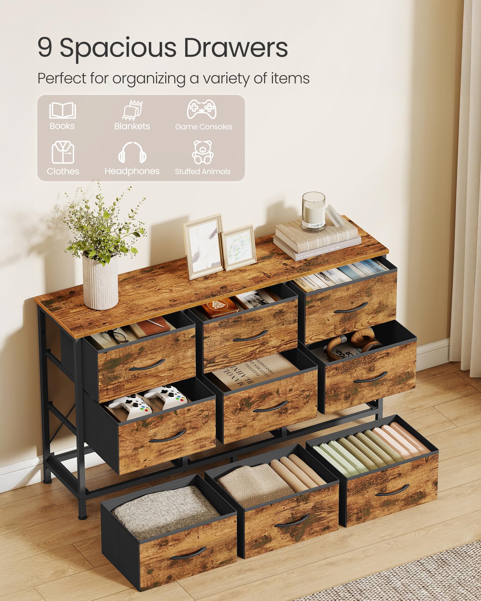 SONGMICS Bellah dresser TV stand holding a 55 inch TV