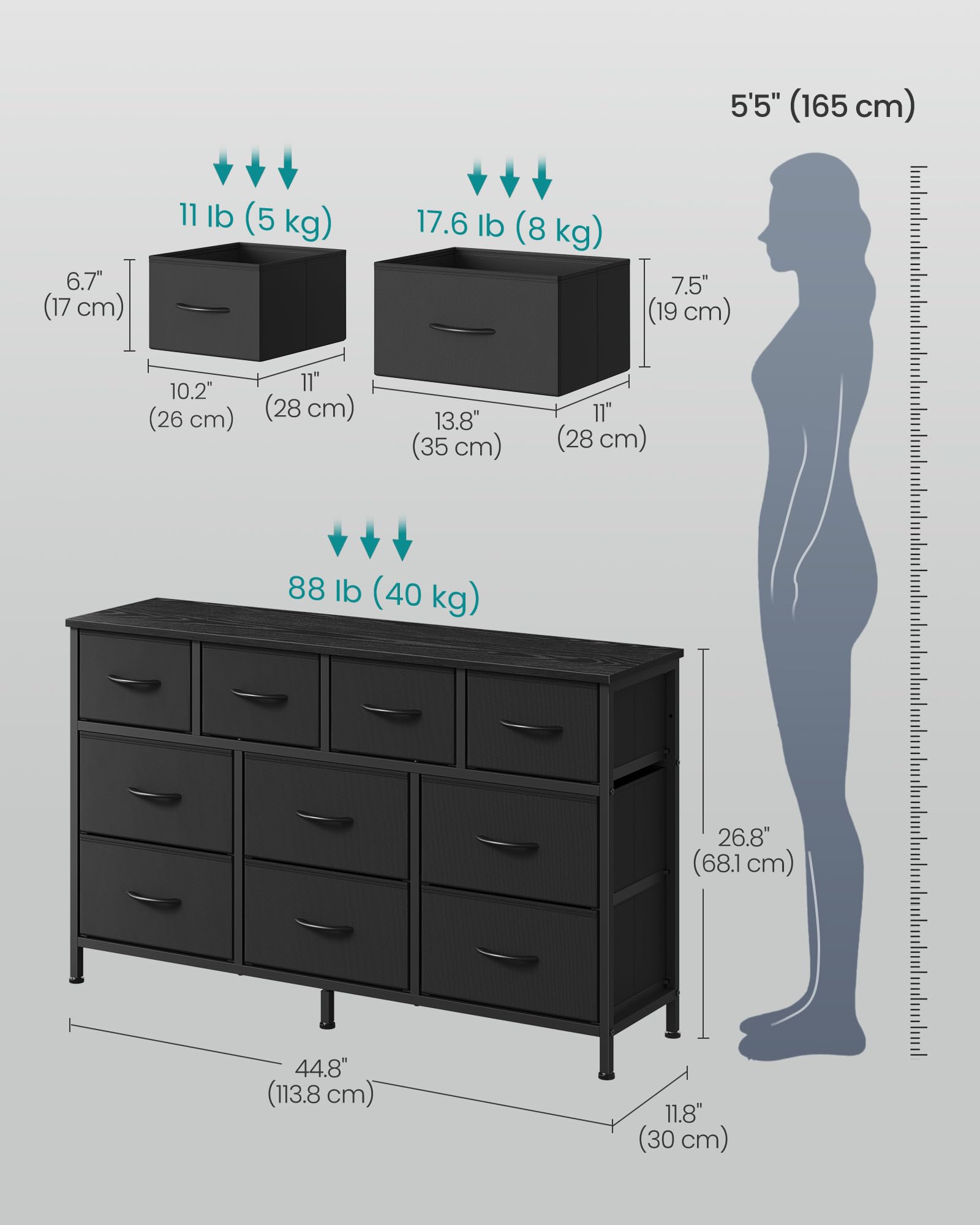 Songmics BELLAH dresser top used as TV stand for up to 55 inches