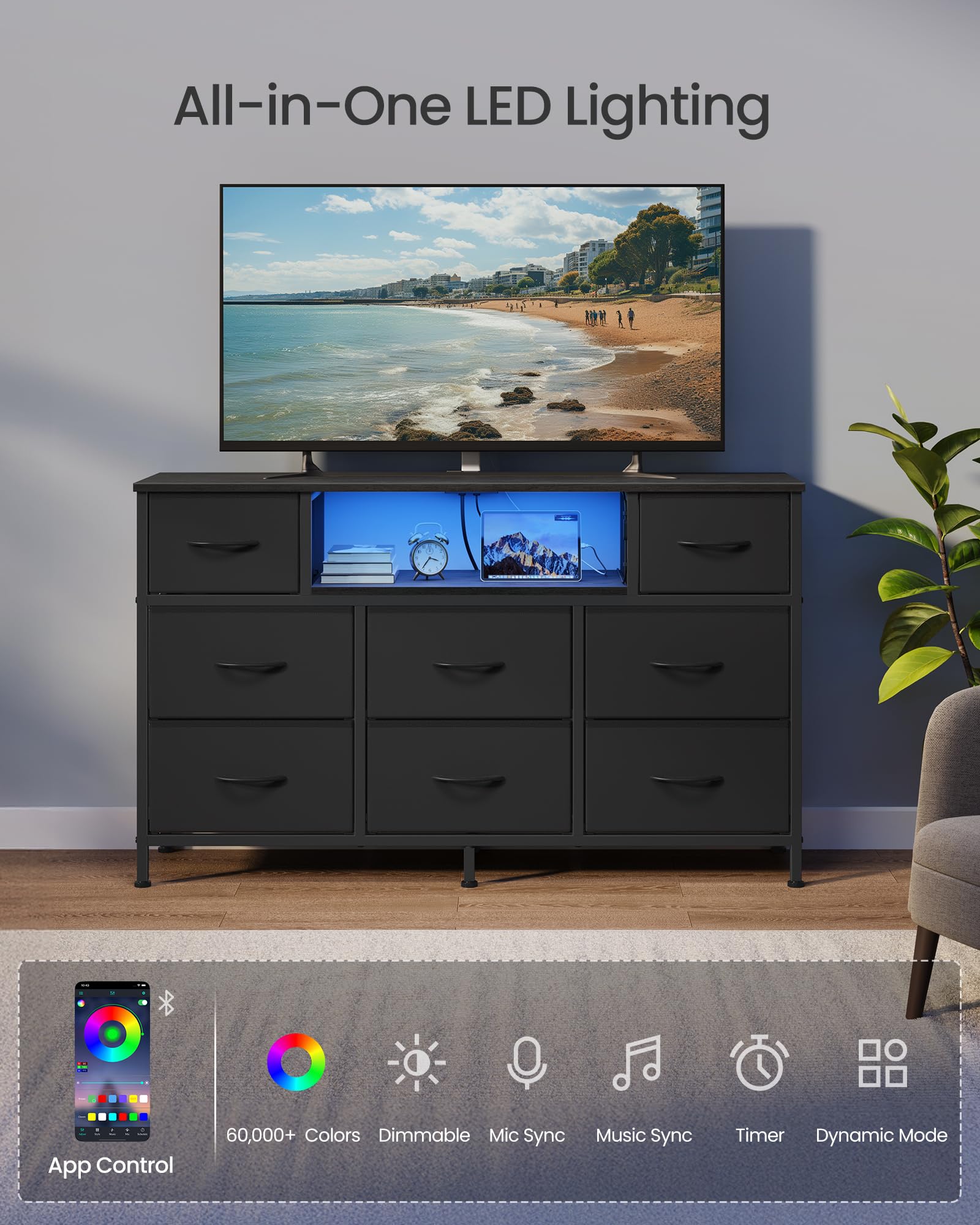 SONGMICS BELLAH 55-inch TV-ready stand with integrated storage for media