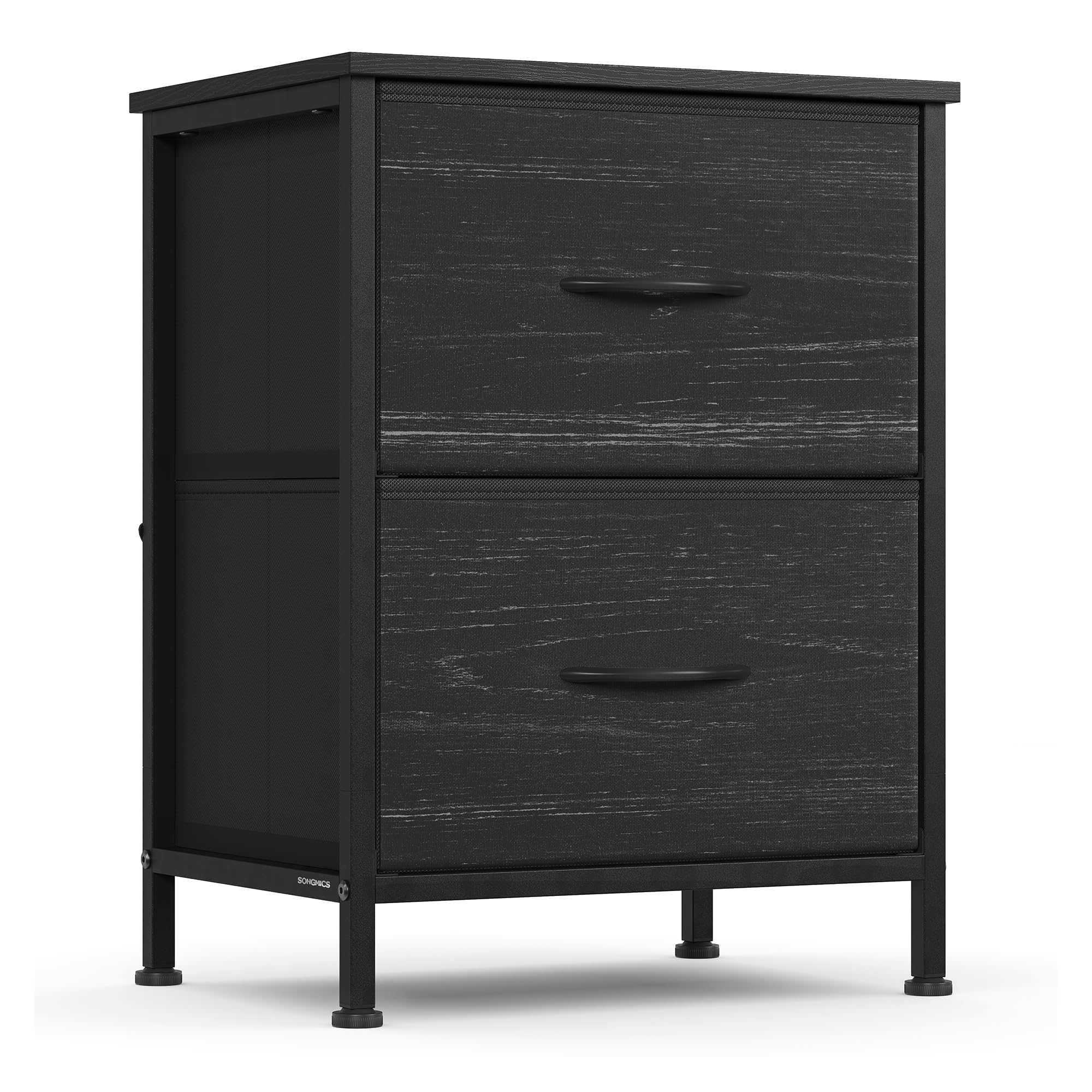 SONGMICS Bellah ebony black nightstand top view, ideal for lamp, clock, and décor.