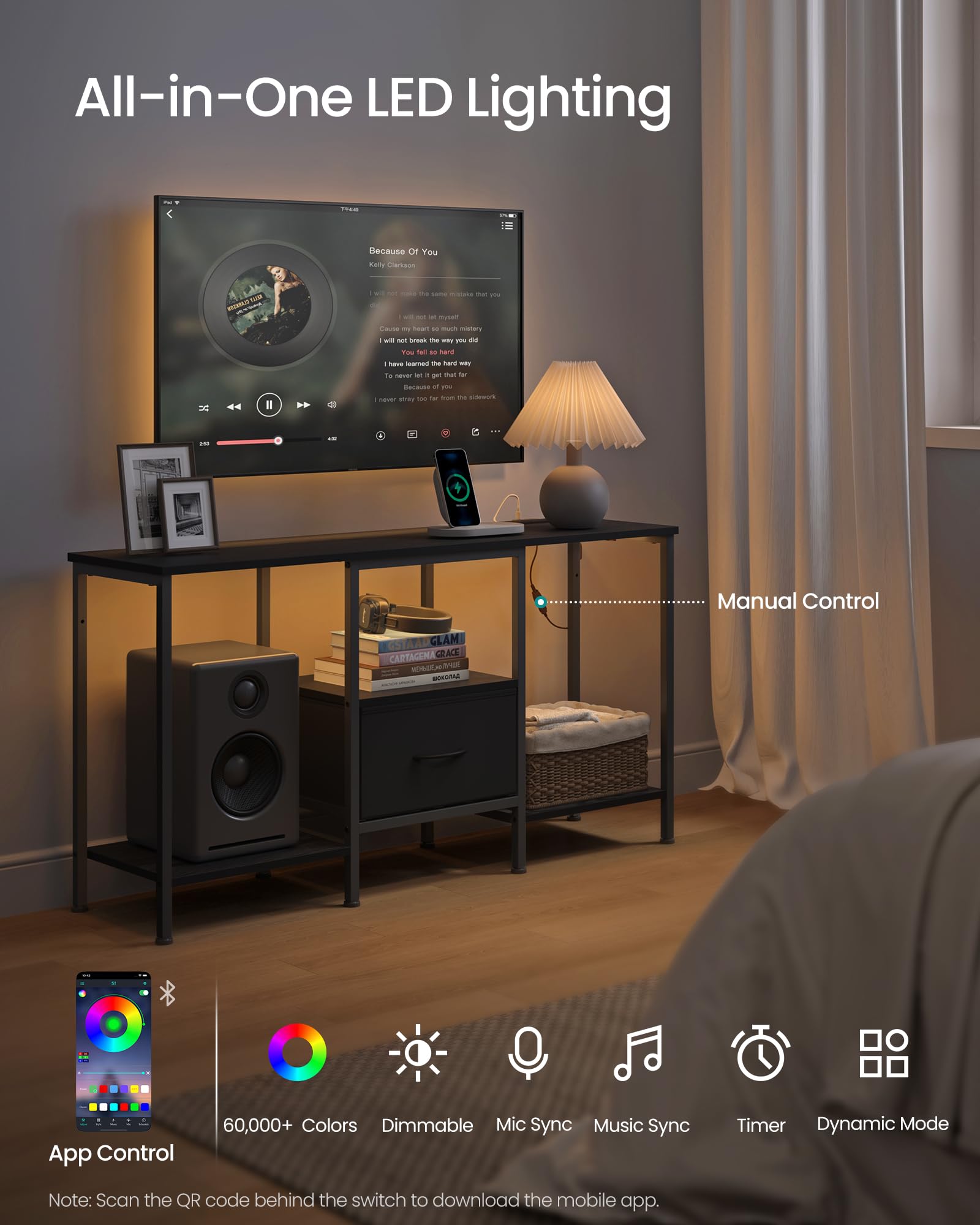 SONGMICS BELLAH LED strip offers color options and music sync for mood lighting