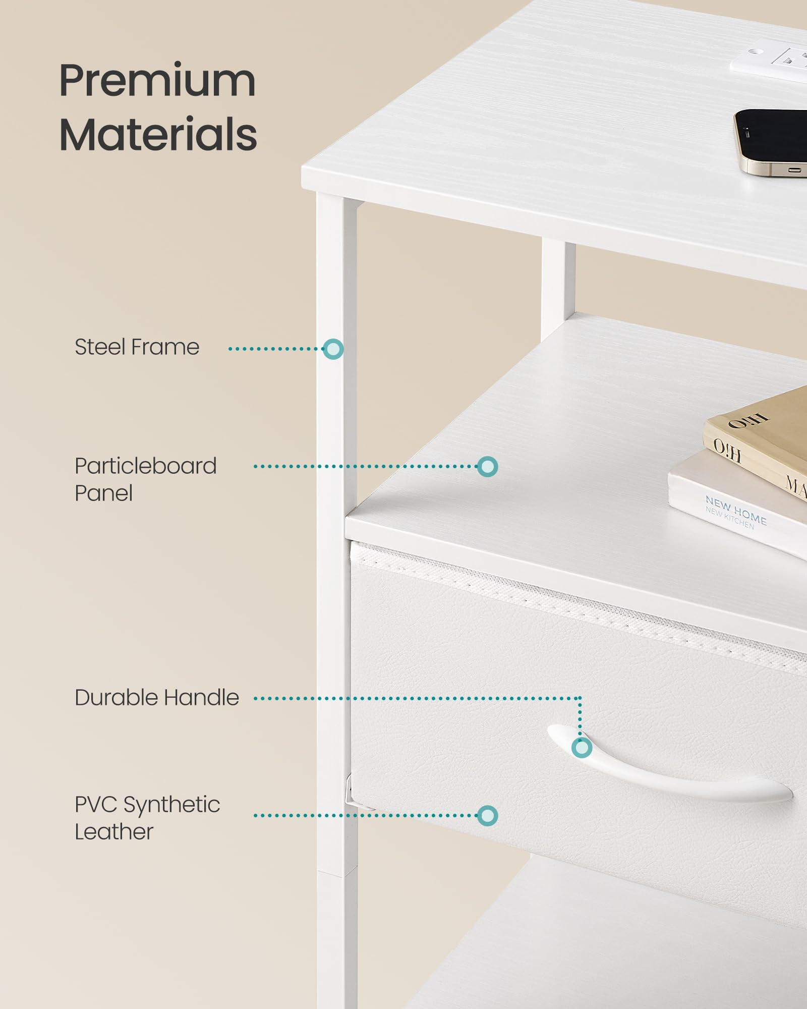 Anti-tip kit on BELLAH nightstand enhances safety near the bed