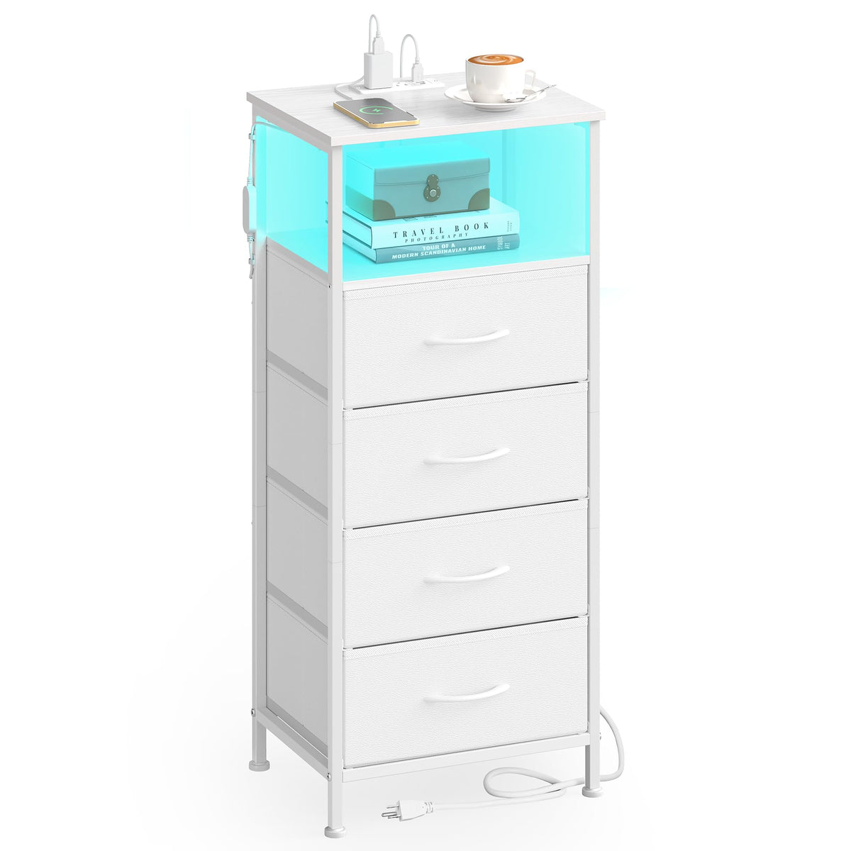 SONGMICS Bellah nightstand with charging station keeps devices powered by the bedside.