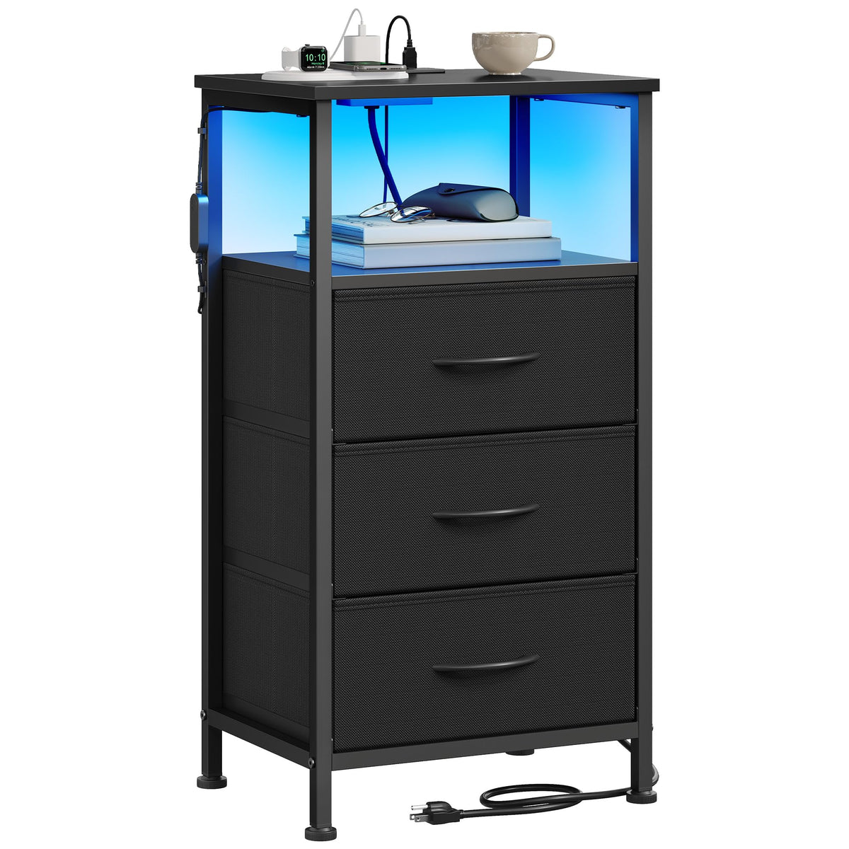 SONGMICS Bellah nightstand with charging station keeps devices powered and within reach.