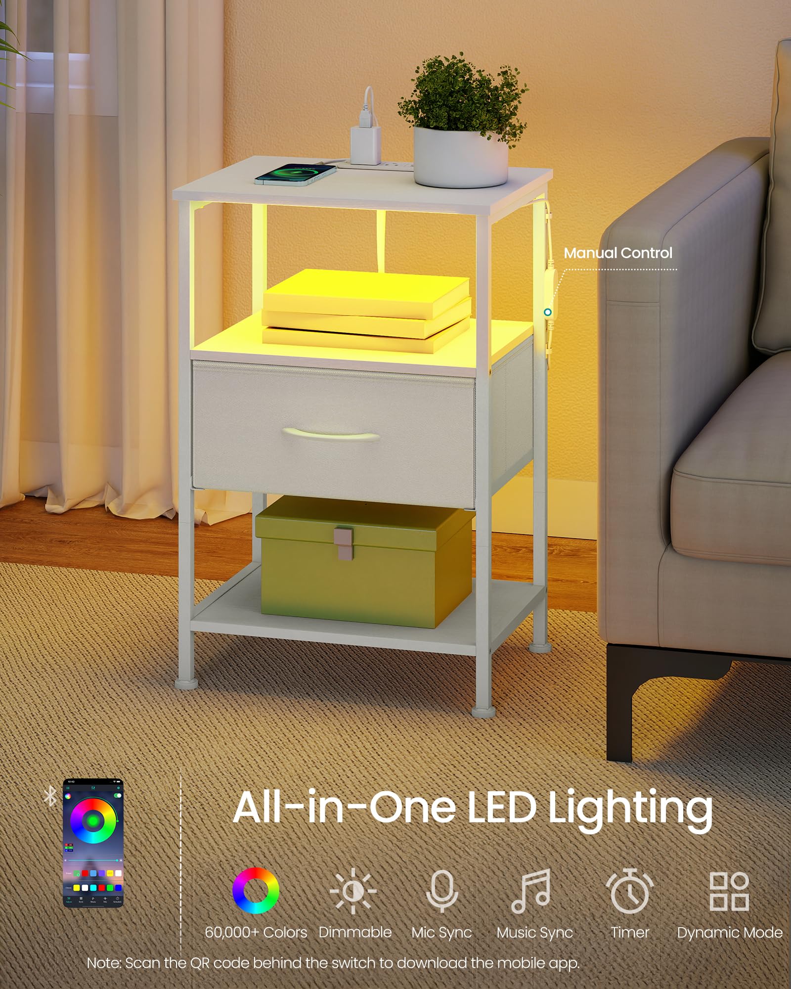 BELLAH nightstand drawer and storage for small items beside bed