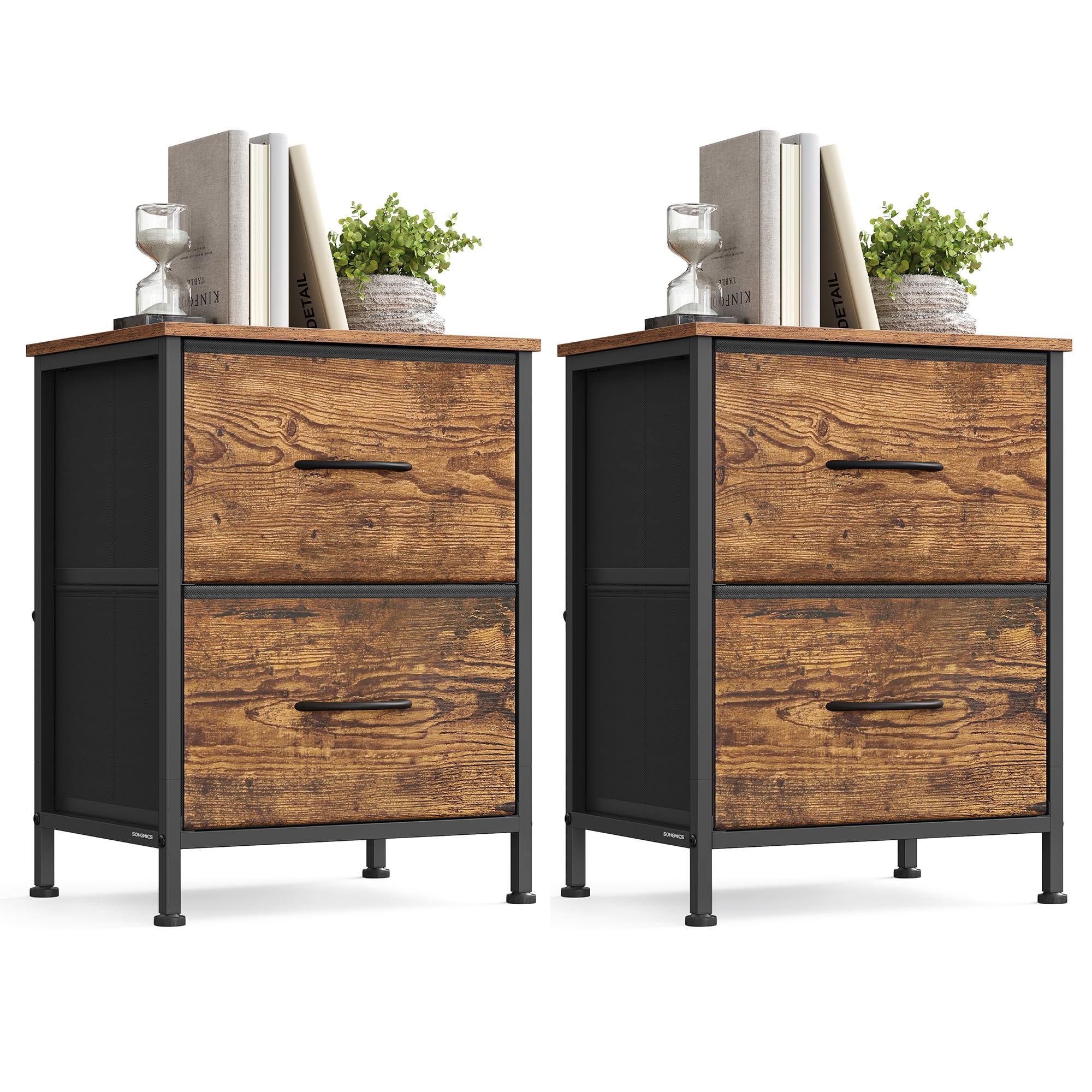 SONGMICS Bellah nightstand two drawers top view with sturdy industrial frame