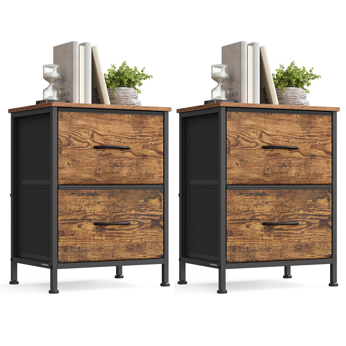 SONGMICS Bellah nightstand two drawers top view with sturdy industrial frame