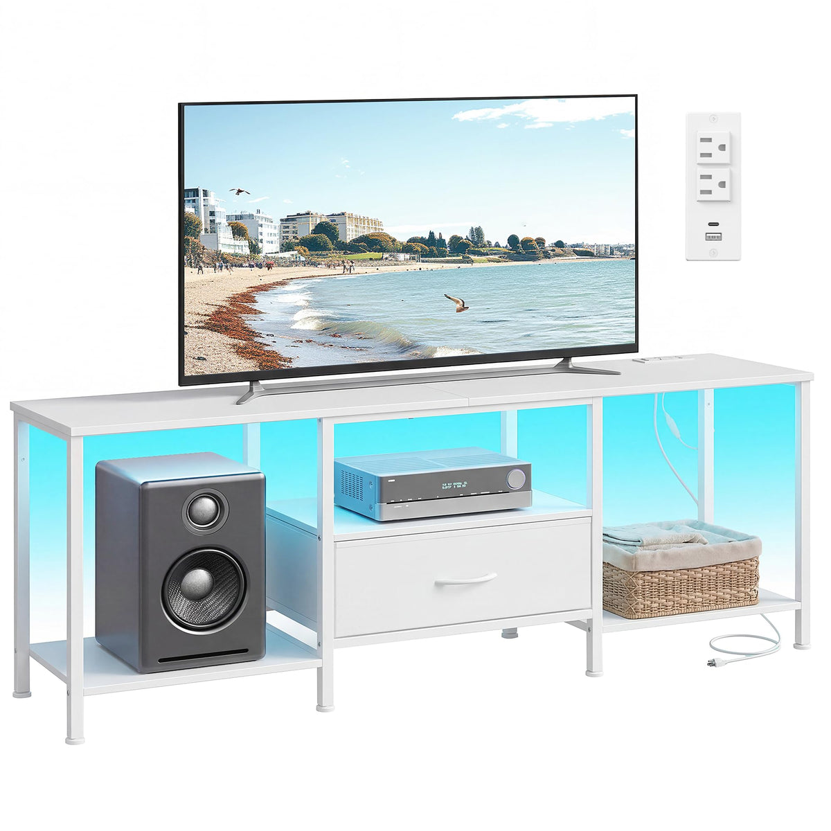 SONGMICS BELLAH TV stand 70-inch overview showing sleek steel frame and integrated storage.