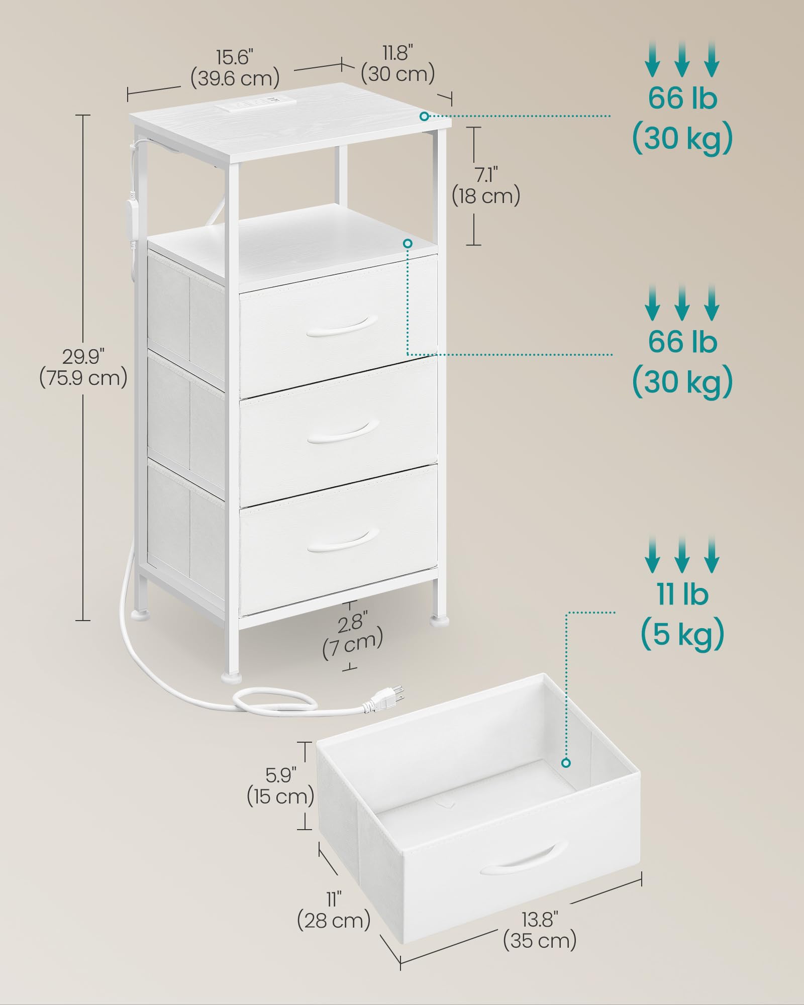 Songmics Bellah charging outlets and USB ports for devices