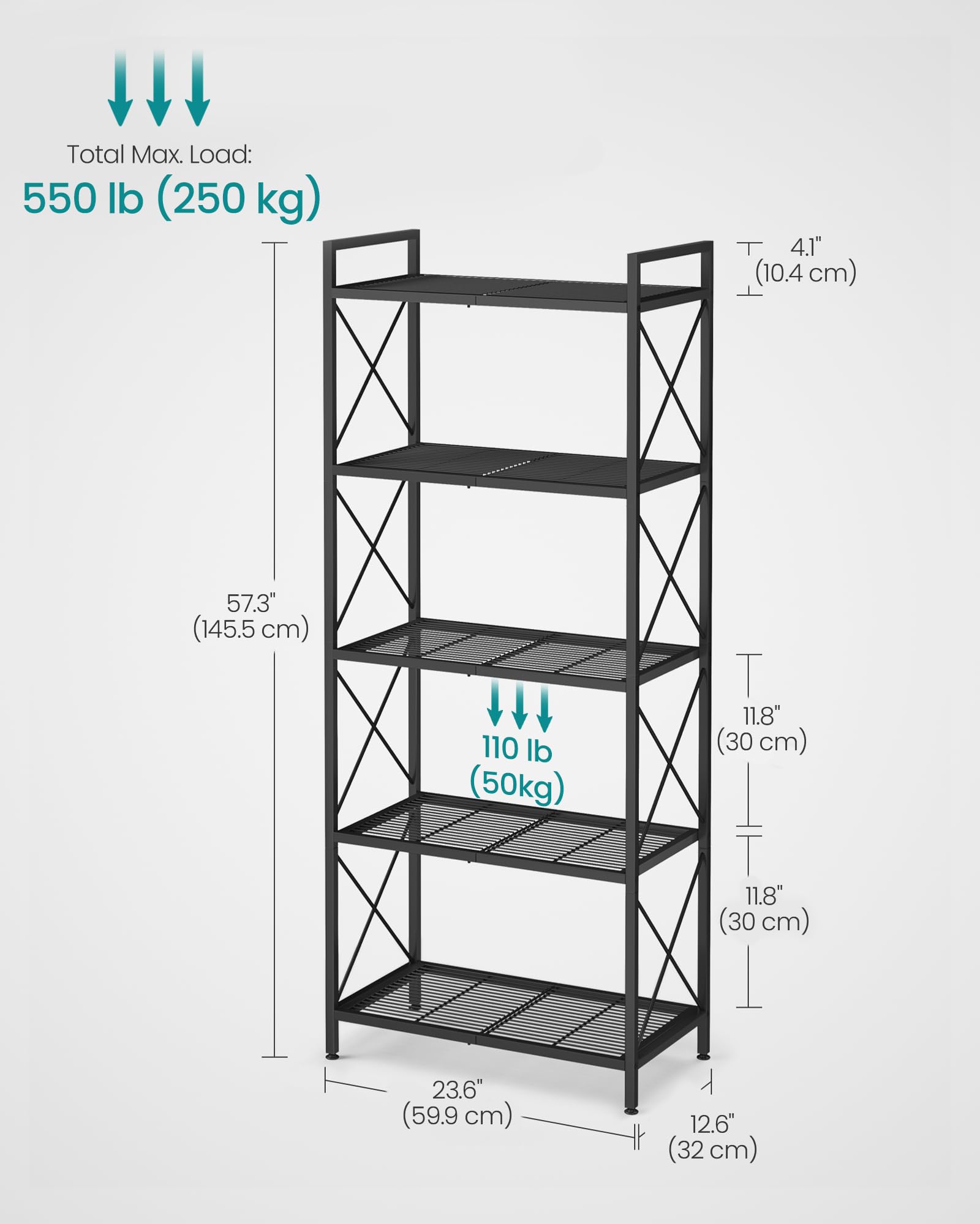 SONGMICS ink black industrial shelving suits kitchens and living spaces.