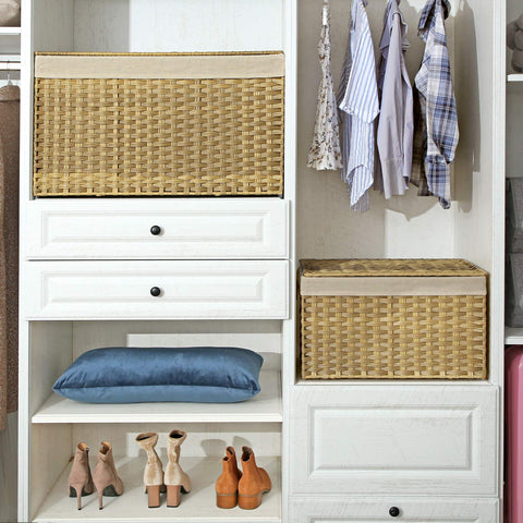 SONGMICS blanket organization in bedrooms and laundry rooms with lid.