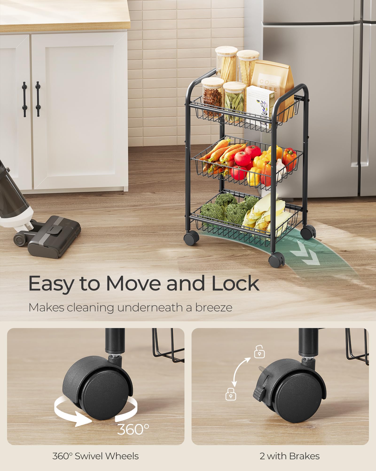 SONGMICS Bottom Basket Removed demonstrates easy cleaning and storage flexibility.