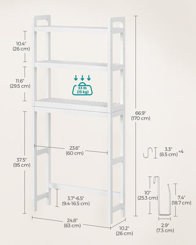 SONGMICS bottom space for larger items fits over existing fixtures.