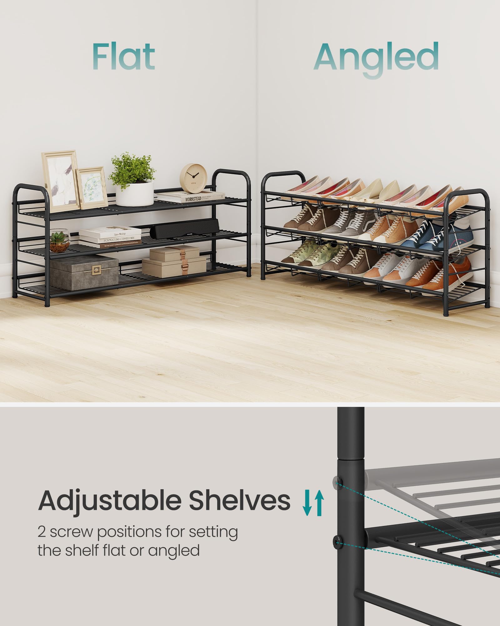 Songmics bottom storage area adds extra capacity for shoes near the door