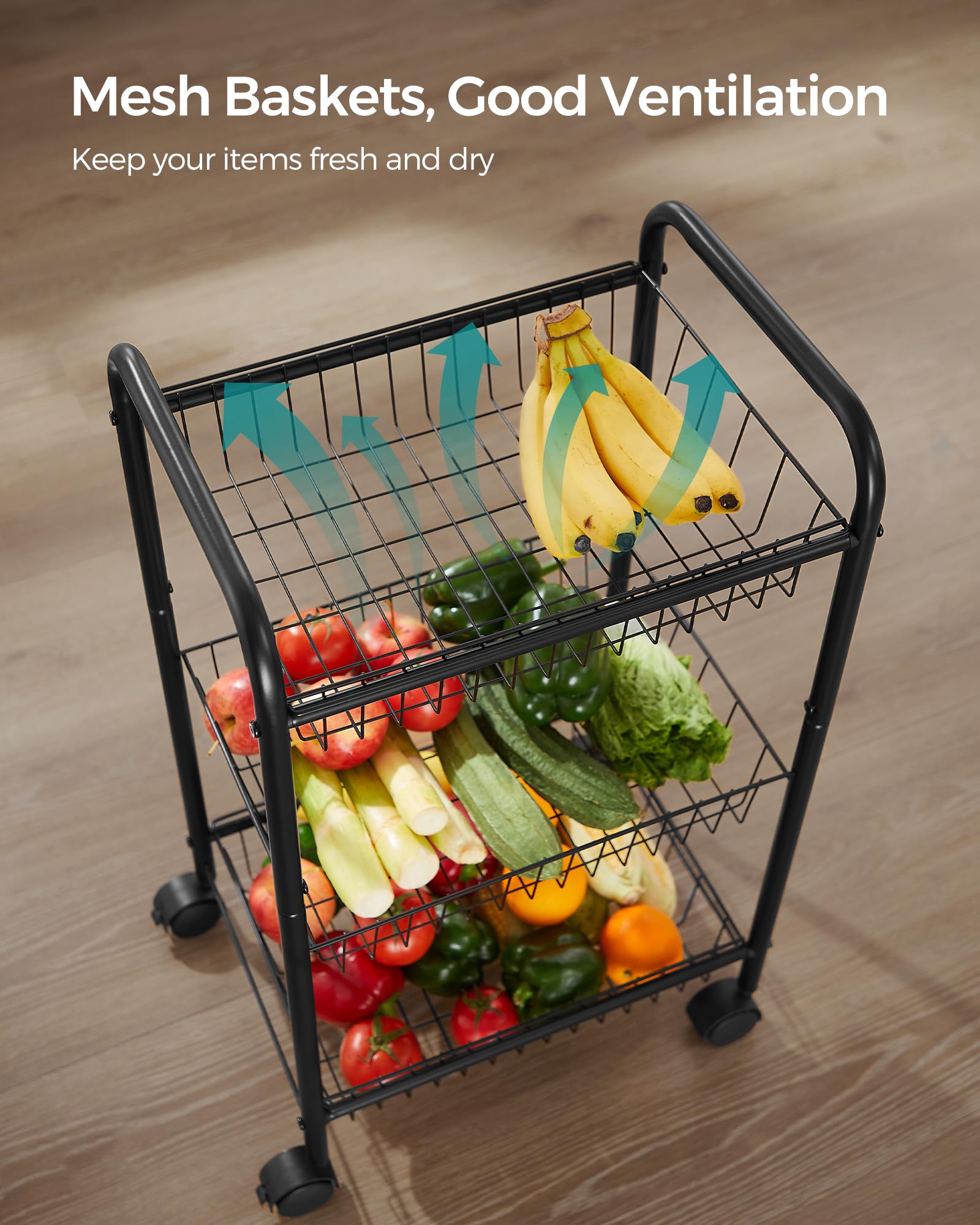 SONGMICS Cart in Bathroom or Laundry showcases compact storage in narrow spaces.
