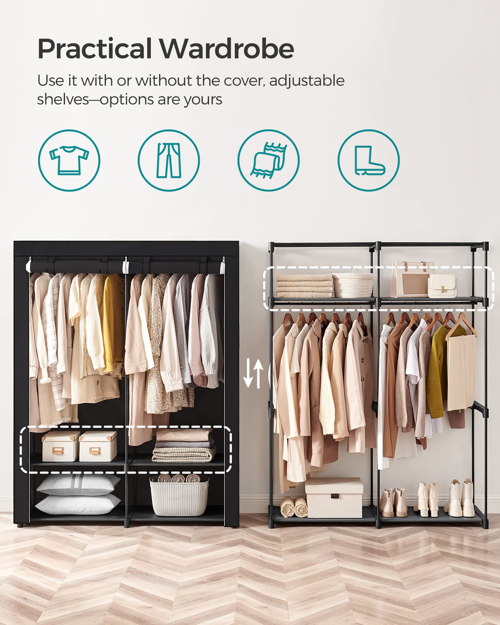 SONGMICS Closet Wardrobe with adjustable shelves for bags, hats, and socks