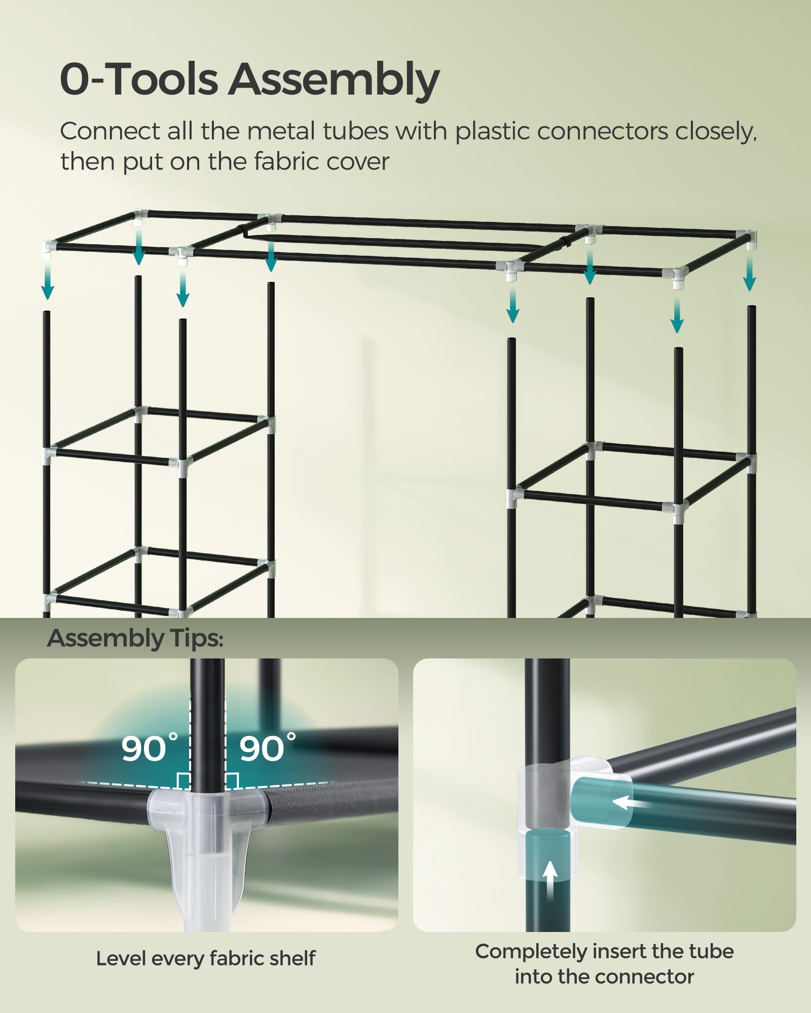 SONGMICS closet wardrobe easy, tool-free assembly.