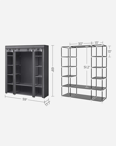 SONGMICS closet wardrobe compact footprint fits small spaces.