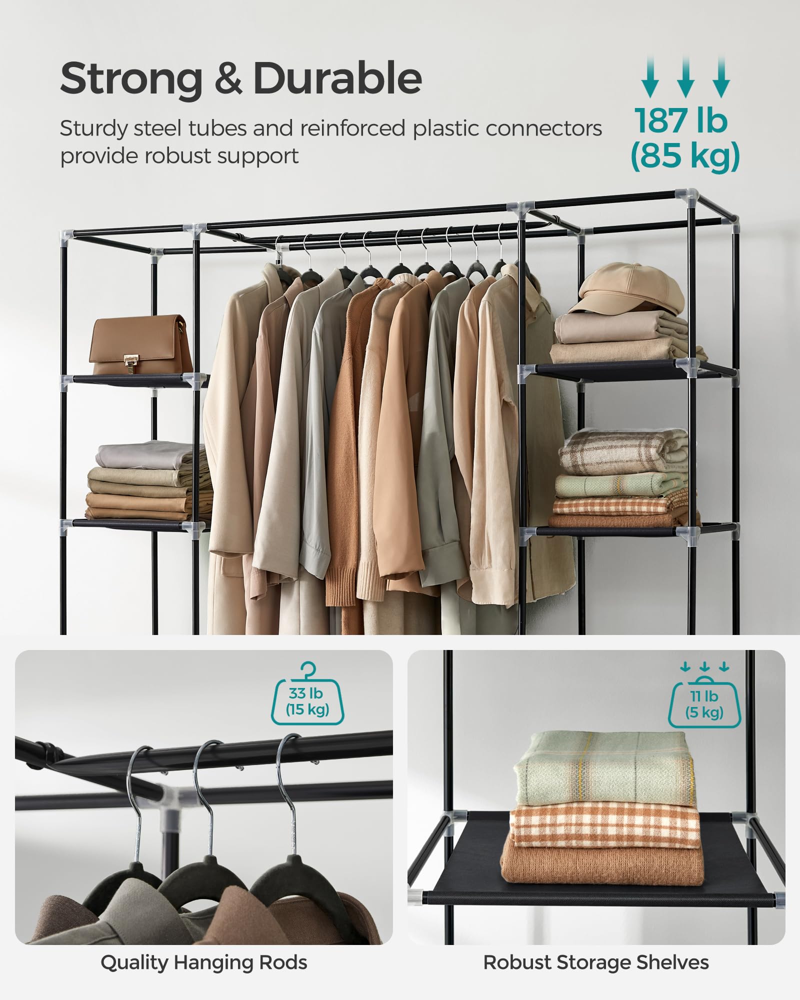 SONGMICS wardrobe uses durable tubes for sturdy frame