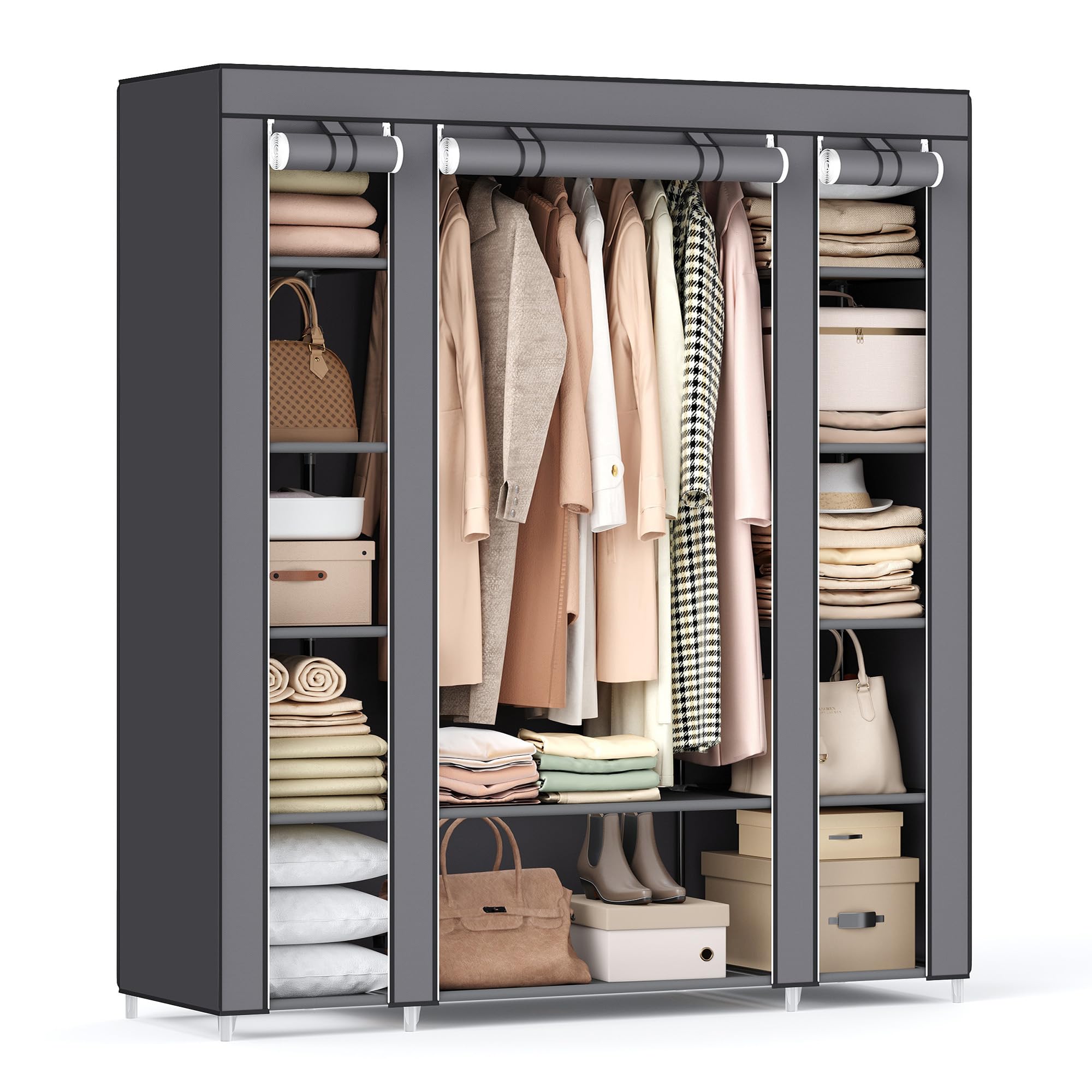 SONGMICS closet wardrobe with dust cover protects clothes from dust.