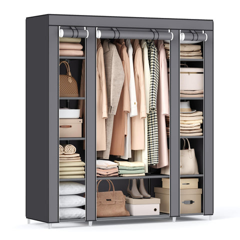 SONGMICS closet wardrobe with dust cover protects clothes from dust.