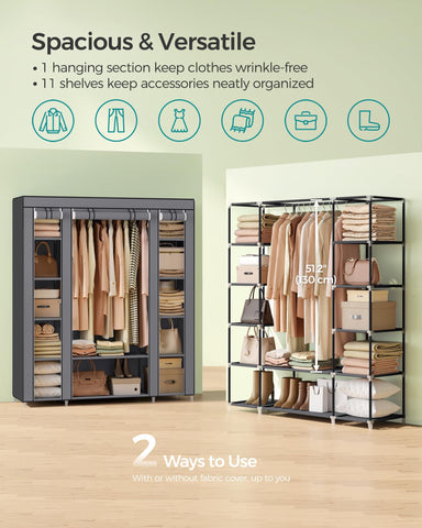 SONGMICS closet wardrobe hanging rod keeps outfits organized.
